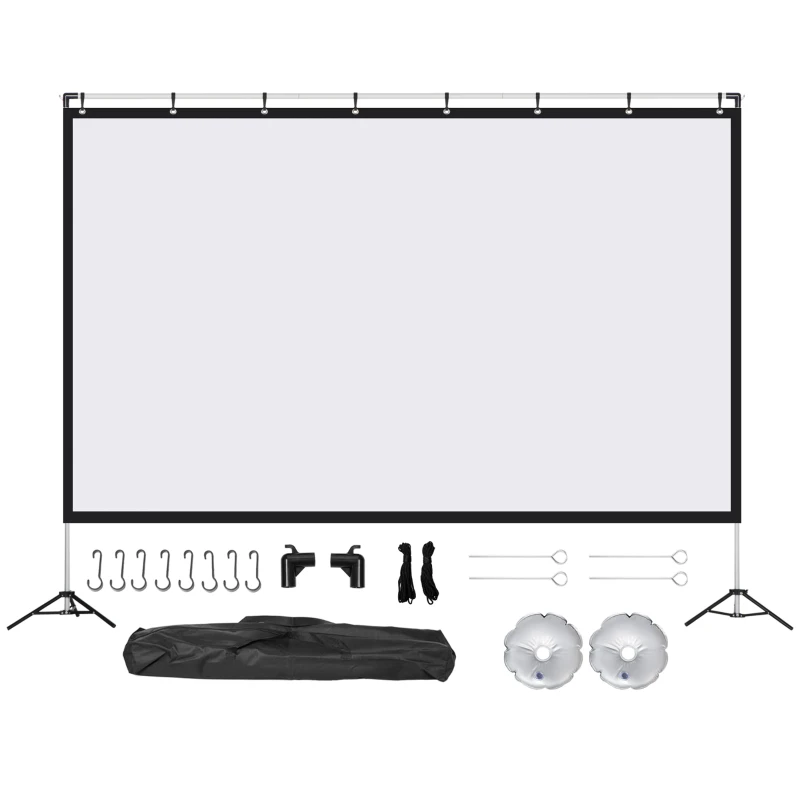 HOMCOM Projector Screen and Stand with Carry Bag, 120 inch Portable Front & Rear Projection Screen, 4K HD 16:9 Screen for Outdoor and Indoor, Home Theater, Presentation