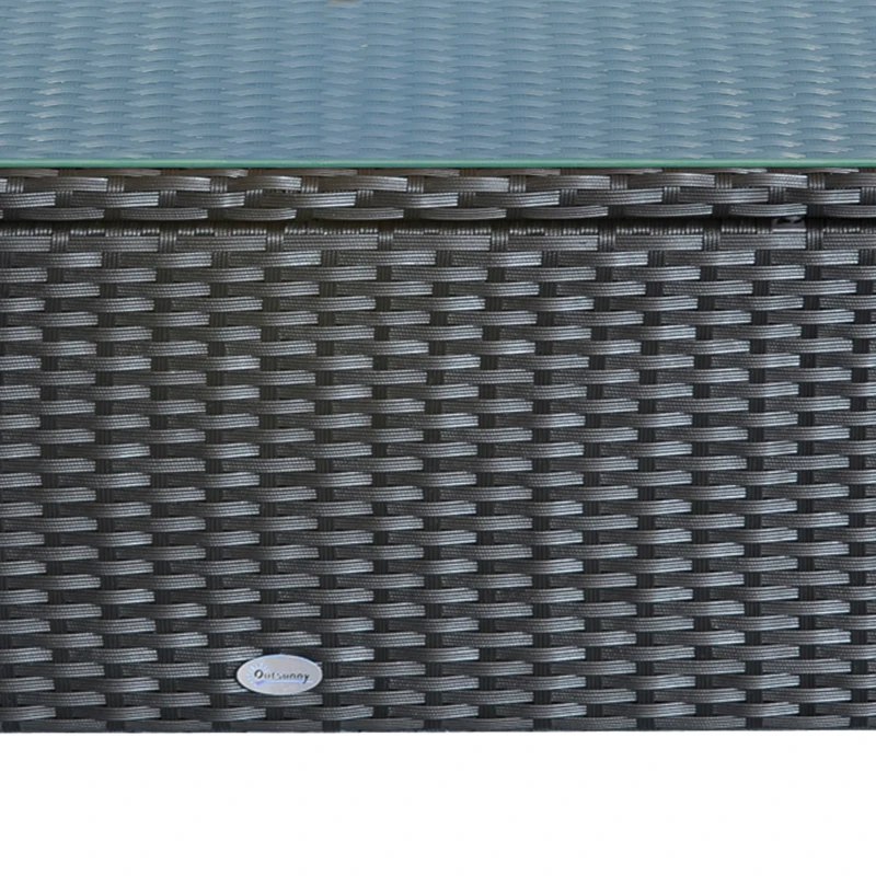 Outsunny PE Rattan Coffee Table, Rectangular Outdoor Coffee Table with Tempered Glass Top, 70 KG Capacity for Garden, Balcony, Terrace, Patio, Black