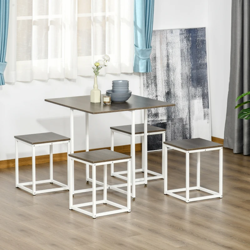HOMCOM Modern 5-Piece Dining Table Set Metal Frame Square Kitchen Table with 4 Chairs for Dining Room, Walnut
