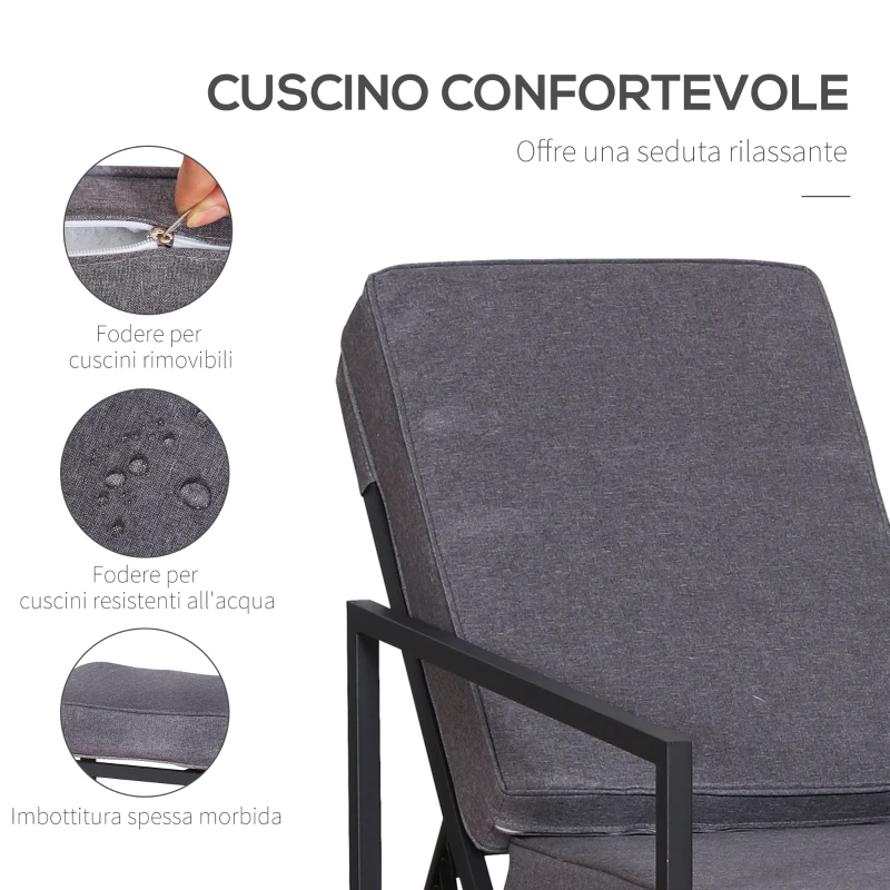 Outsunny Set 5 Pezzi Mobili da Esterno, 2 Sedie Sdraio Reclinabili, 2 Pouf e 1 Tavolino, Grigio e Nero, Metallo e Poliestere