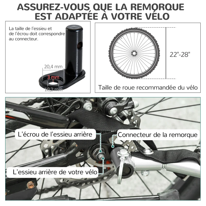 PawHut Remorque velo pour chien animaux avec 8 reflecteurs drapeau bleu noir