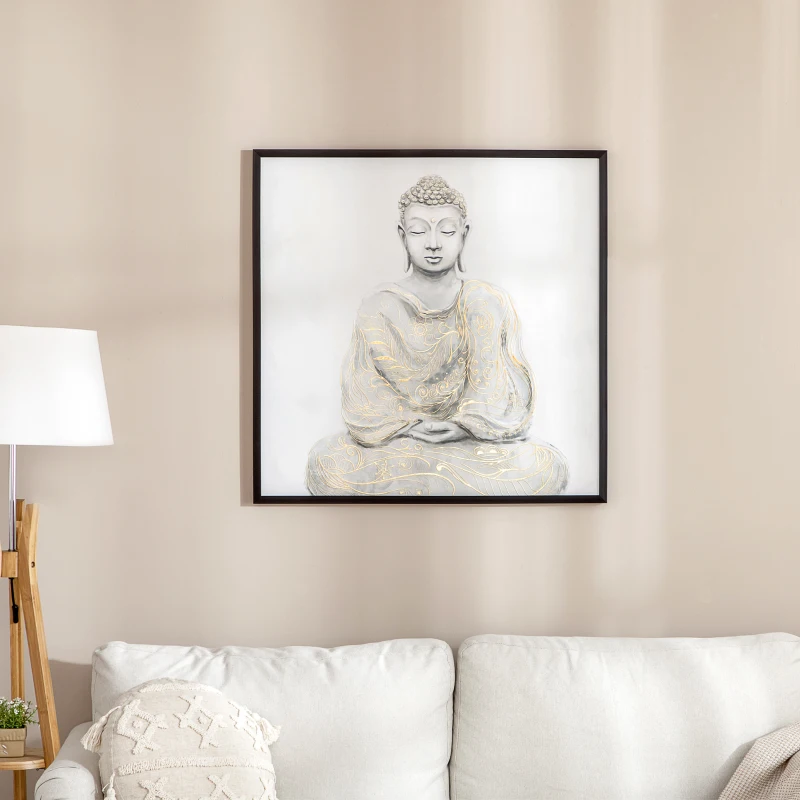 HOMCOM Kunstdruck mit einem meditierenden Buddha, UV-Druck, Prägetechnik, inkl. Montagematerial, 83 cm x 2,5 cm x 83 cm