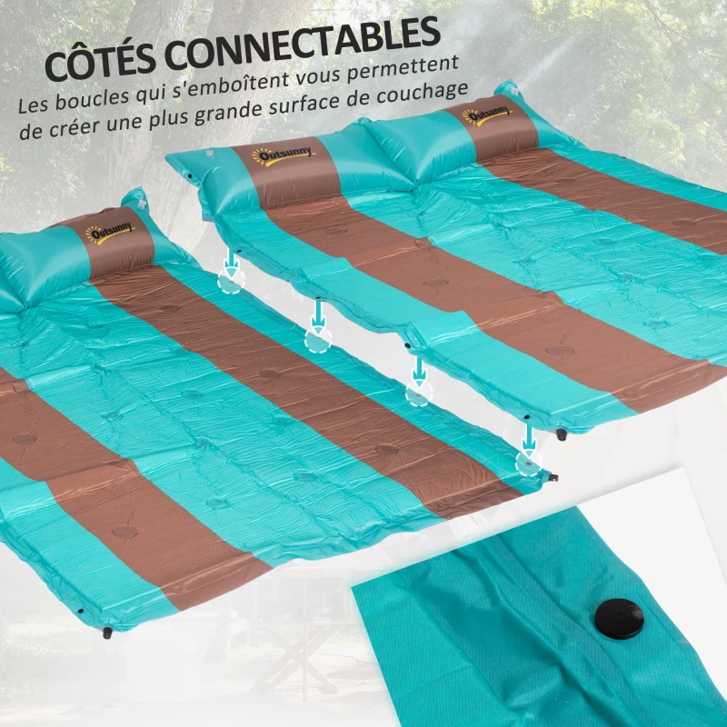Outsunny Matelas de camping 2 personnes autogonflant avec oreiller et sac de transport - Ultra léger pour Camping, Randonnée