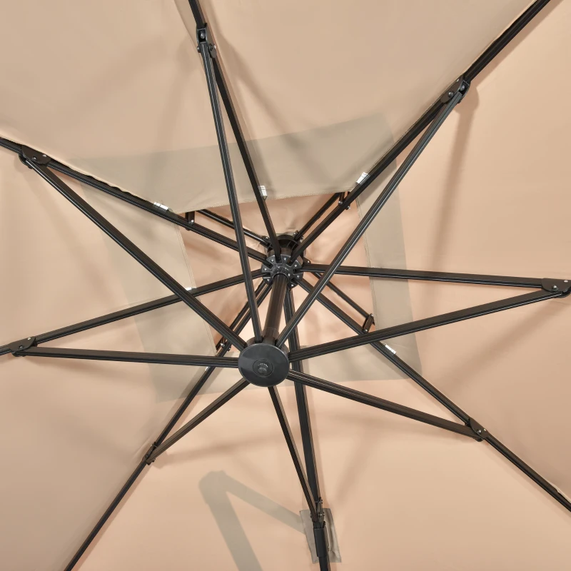 Outsunny Sombrilla de Jardín con Manivela Techo Doble Inclinable Poste Giratorio 360° y Base Cruzada 295x295x275 cm Caqui