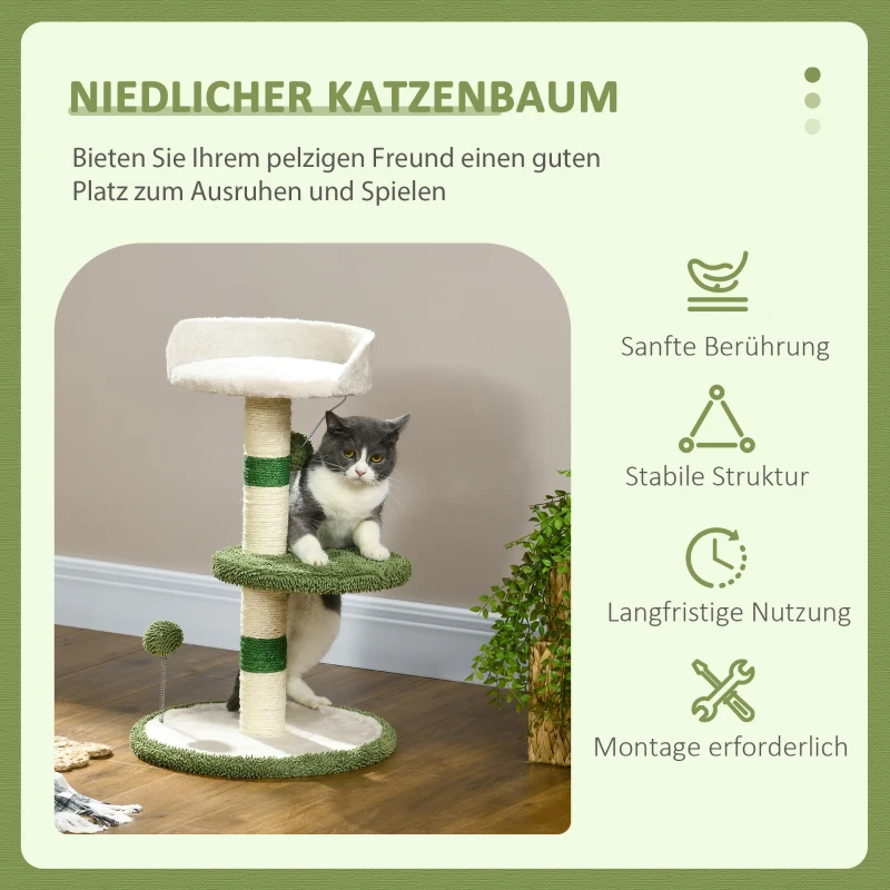 PawHut Kratzbaum Katzenbaum kleiner Kratzbaum, 1 Katzenbett, 1 Liegefläche, 40 cm x 40 cm x 64 cm, Grün + Weiß