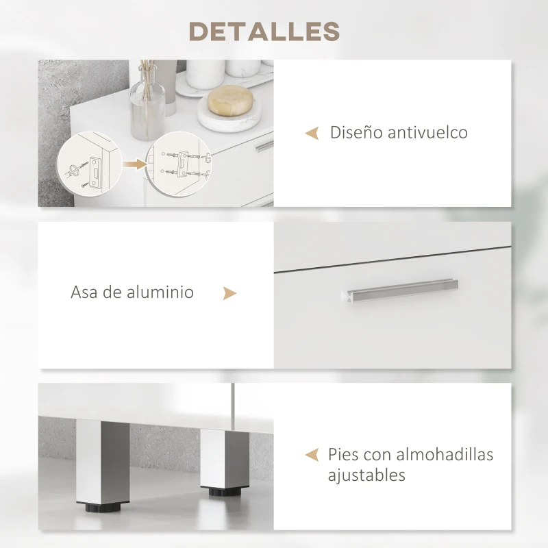 kleankin Mueble Auxiliar Baño Moderno con 2 Cajones Armario y Estantes Ajustables Antivuelco Carga 35 kg 60x30x93 cm Blanco