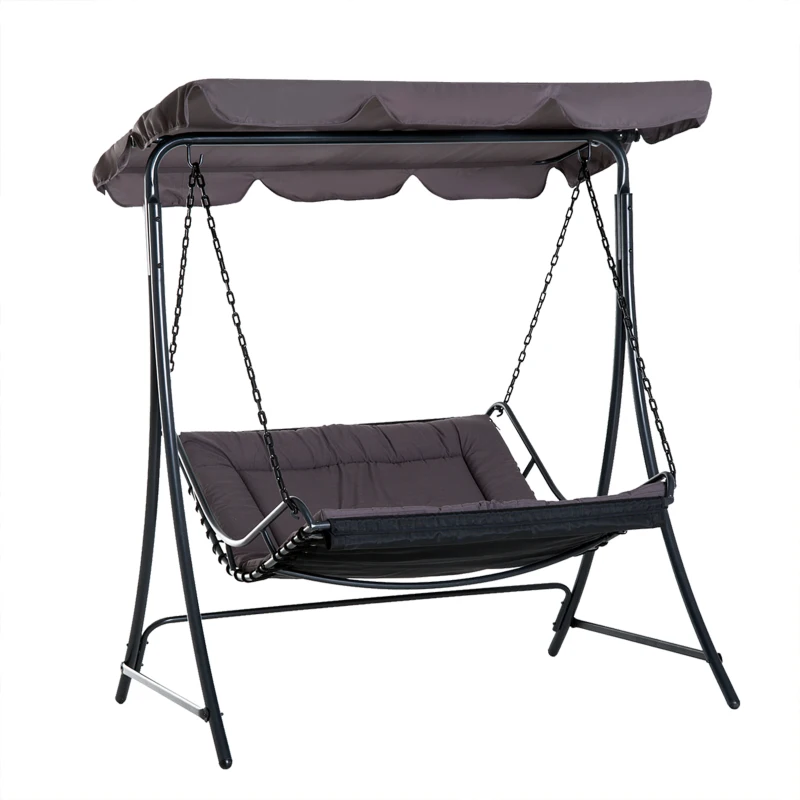 Outsunny 2 Seater Garden Swing Seat Bed, Sun Lounger with Adjustable Canopy, Cushioned Seat and Weather Resistant Steel Frame for Patio, Yard, Grey