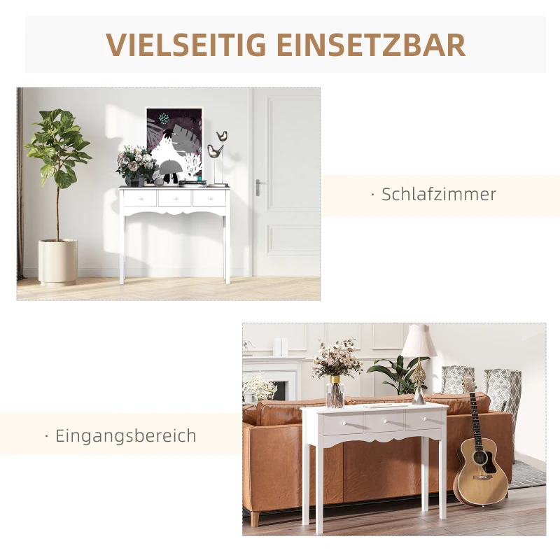 HOMCOM Konsolentisch, Beistelltisch, Dekotisch, Konsole Schubladentisch, MDF, Weiß, 100 x 32 x 85 cm
