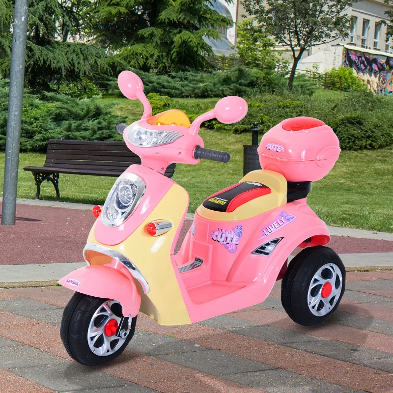 HOMCOM Kids Electric Ride On Toy Car 6V Electric Motorbike with Chargeable Battery Headlight and Music for 3-5 Years - Pink