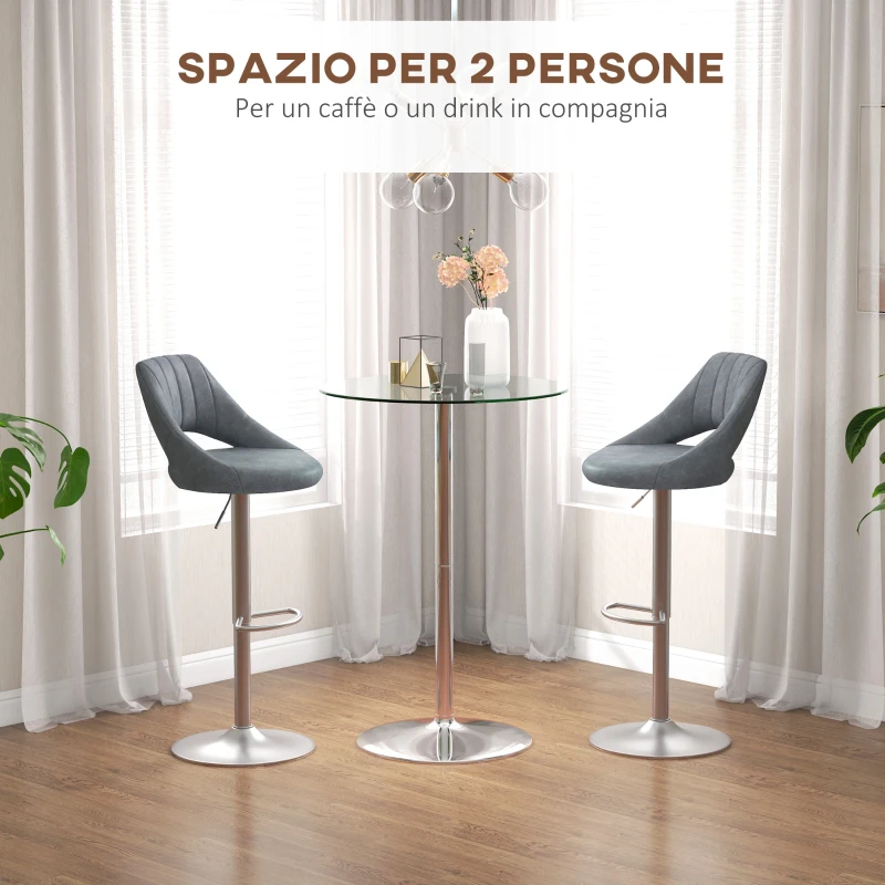 HOMCOM Tavolo Alto da Bar Moderno Rotondo con Base in Acciaio e Piano in Vetro, Ø70x102cm, Trasparente