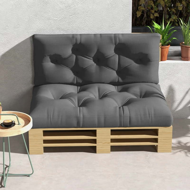Outsunny Set 2 Cuscini da Giardino per Divani e Pallet in Poliestere con Imbottitura Spessa, Grigio