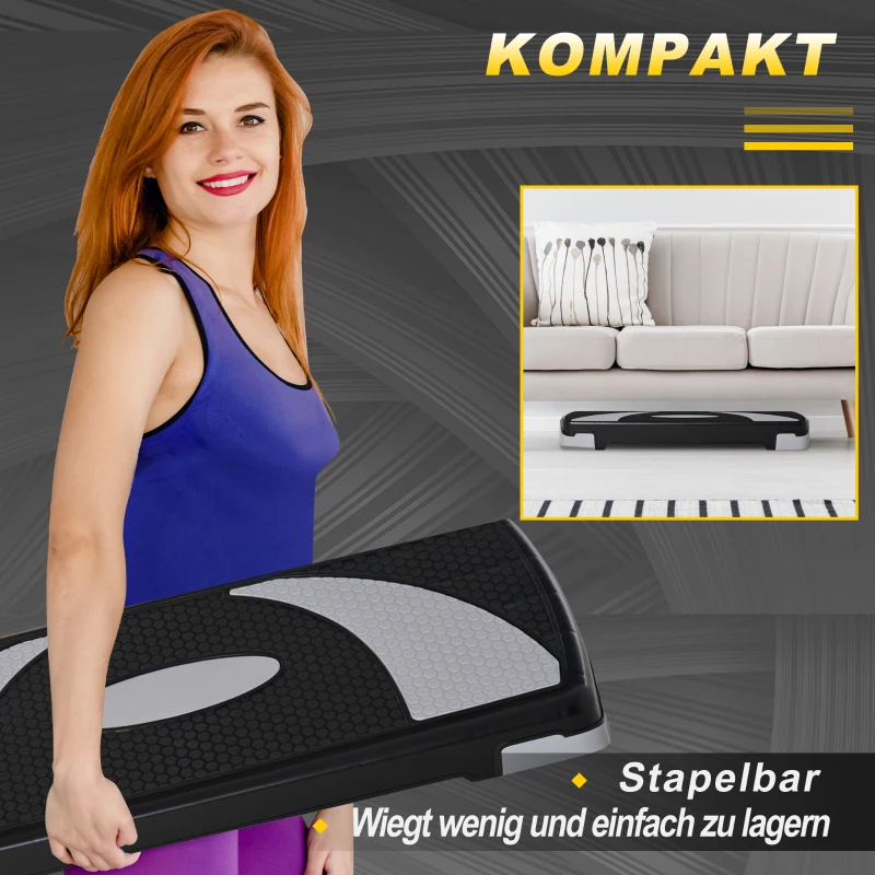 HOMCOM Aerobic-Stepper 3-stufig höhenverstellbar 80 x 31 x 20 cm Schwarz+Grau