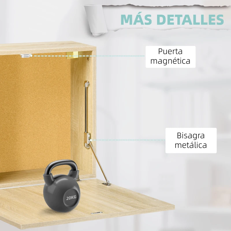 HOMCOM Escritorio Flotante Multifuncional Mesa Plegable de Pared Moderna con Estante de Almacenamiento 60x20x50 cm Roble