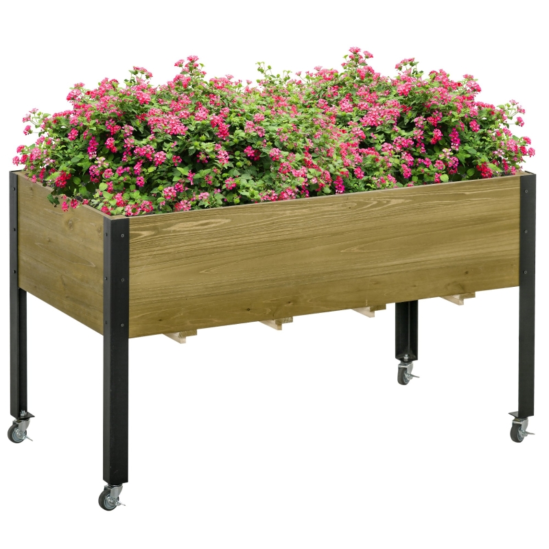 Outsunny Jardinière Sur Pieds Bois Sapin 78 X 58 X 81 Cm – Carré Potager 6 Compartiments Avec Étagère Et Feutre Drainage, Idéal Balcon Terrasse