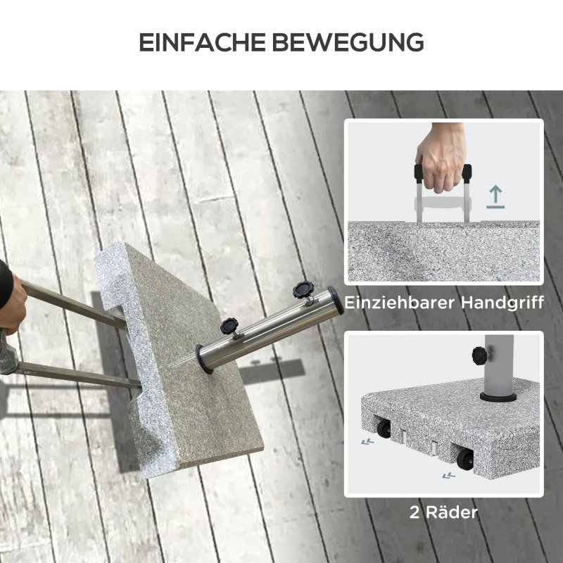 Outsunny Sonnenschirmständer aus Granit, 28 kg, Räder, für Schirmmasten 32/38/48mm, Grau