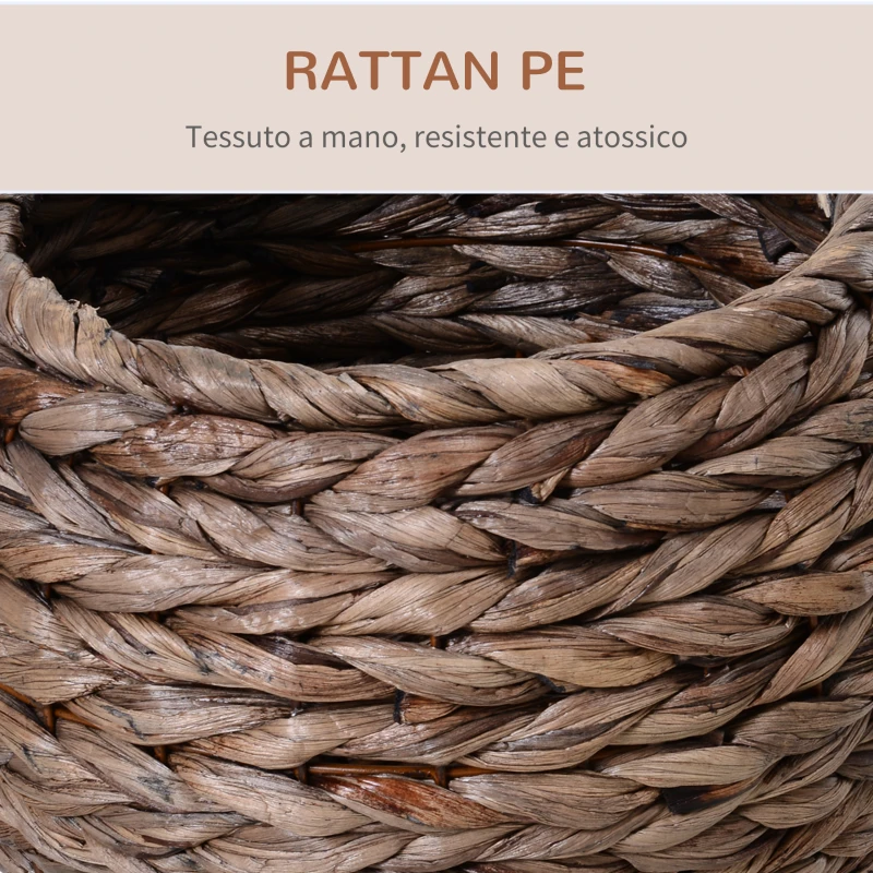 Pawhut Cuccia per Gatti Rialzata con Cuscino, Casetta Naturale con Foglie di Banana, Beige e Marrone, 40x37x51cm