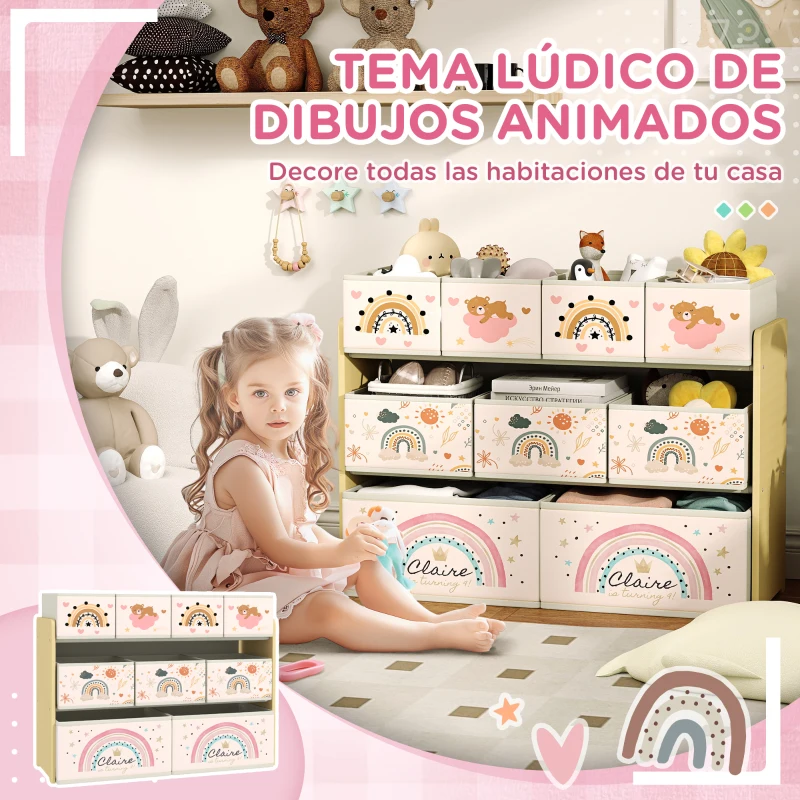 AIYAPLAY Organizador de Juguetes Infantil Estantería para Juguetes con 9 Cestas de Tela no Tejida Extraíbles 93x30x70 cm Amarillo