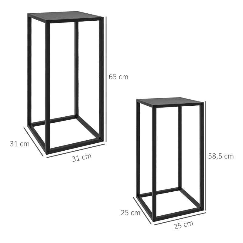 Outsunny Blumenständer, 2er-Set, Skandinavisches Design, Metallrahmen, 58,5/65cm Höhe, Schwarz(m-3)