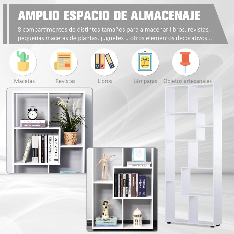HOMCOM Estantería Moderna Vertical Diseño de Librería con 8 Estantes E1 Tablero de Partículas 70x24x178cm Blanco