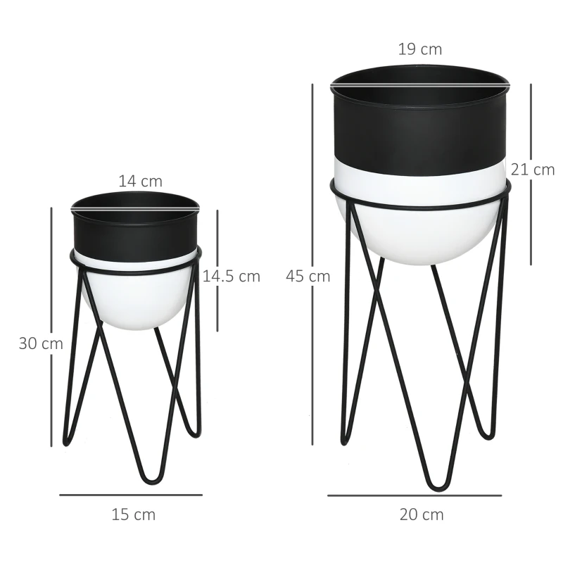 Outsunny Fioriera Set di 2 Pezzi con Supporto di Metallo per Arredamento Interni ed Esterni Nera