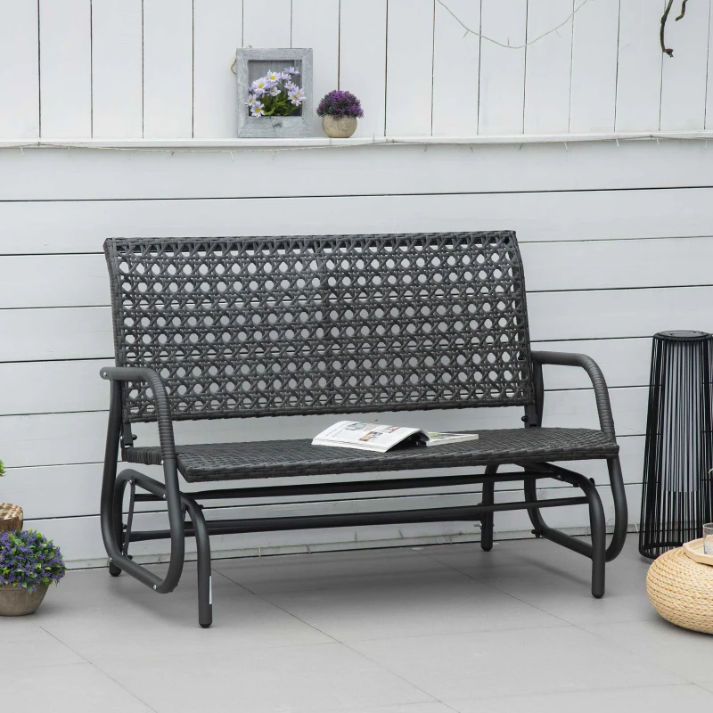 Outsunny Polyrattan Schaukelstuhl 2-Sitzer Gartenbank mit Rückenlehne Schaukelbank für 2 Personen Gartenschaukel Outdoor Bank Sitzbank für Garten Terrasse Park 70 x 120 x 84 cm Grau