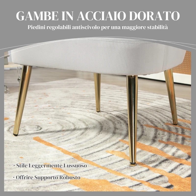 HOMCOM Poltrona in Velluto da Camera e Salotto a Conchiglia Stile Art Deco, Acciaio, 63x65x84 cm, Grigio