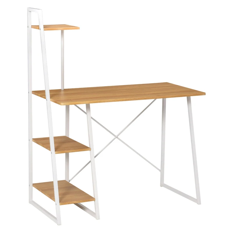 HOMCOM Scrivania per Camera e Ufficio con 3 Mensole Salvaspazio, in MDF e Metallo, Color Legno, 104x50x128cm