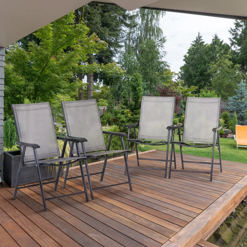 Outsunny Set of Four Folding Garden Chairs - Grey
