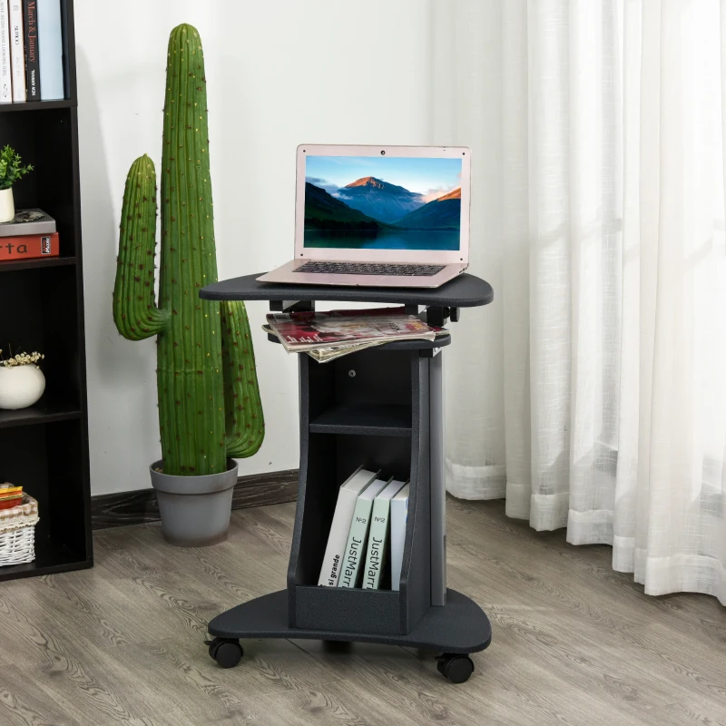 HOMCOM Laptoptisch Laptop Ständer Notebooktisch mit Rollen und Ablagefläche Computer Tablet höhenverstellbar Stahl + MDF Schwarz 54 x 40 x 80-115 cm