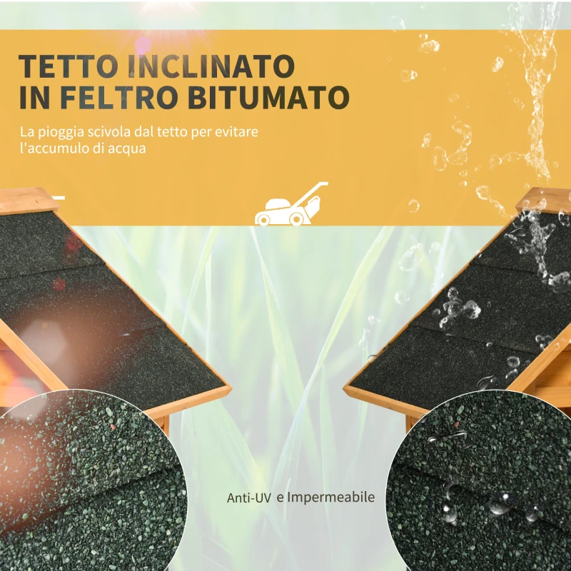 Outsunny Casetta per Robot Tagliaerba in Legno con Piedini Rialzati Tetto Inclinato Impermeabile e anti-UV, Giallo, 75x76x70cm