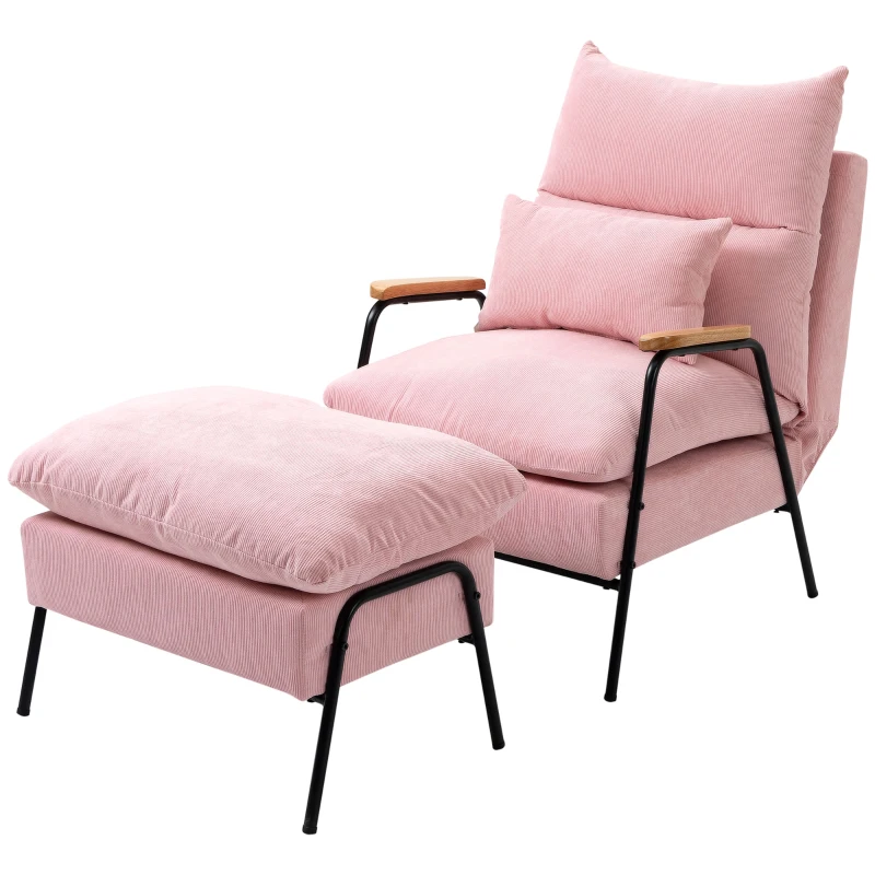 HOMCOM Sillón de Relax con Reposapiés Sillón Reclinable con Respaldo Ajustable Tapizado en Pana 68x91,5x88 cm Rosa