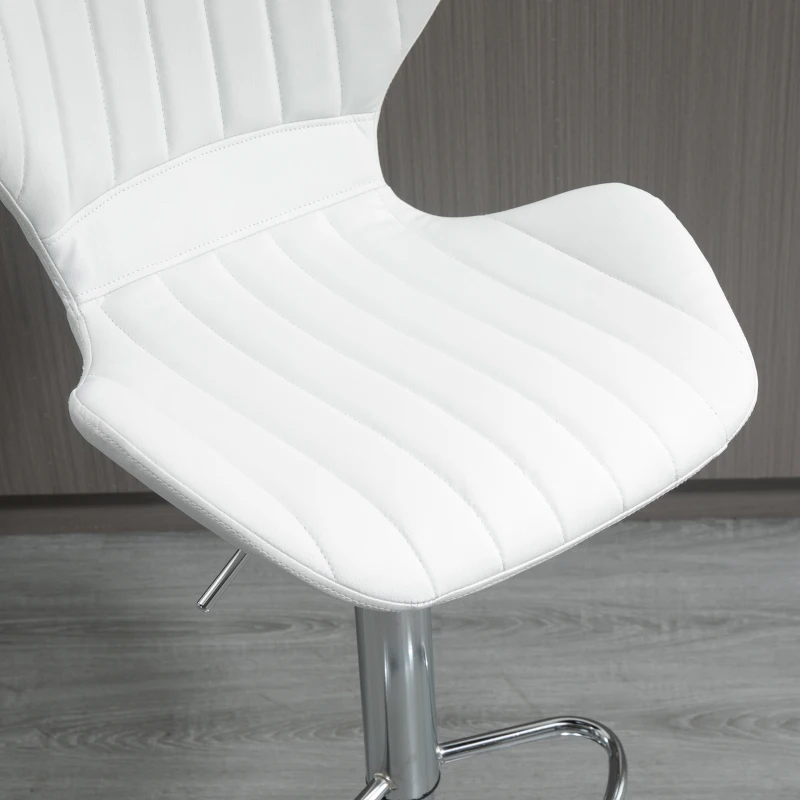 HOMCOM Juego de 2 Taburetes Altos de Cocina y Giratorio Taburetes Altos de Cuero Sintético con Respaldo y Estructura de Metal 47x51,5x92-114 cm Blanco