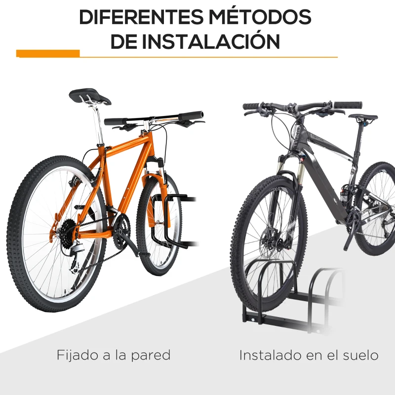 HOMCOM Aparcamiento para 4 Bicicletas Soporte de Acero para Aparcar Bicicletas en el Suelo o Pared 110x33x27 cm Negro