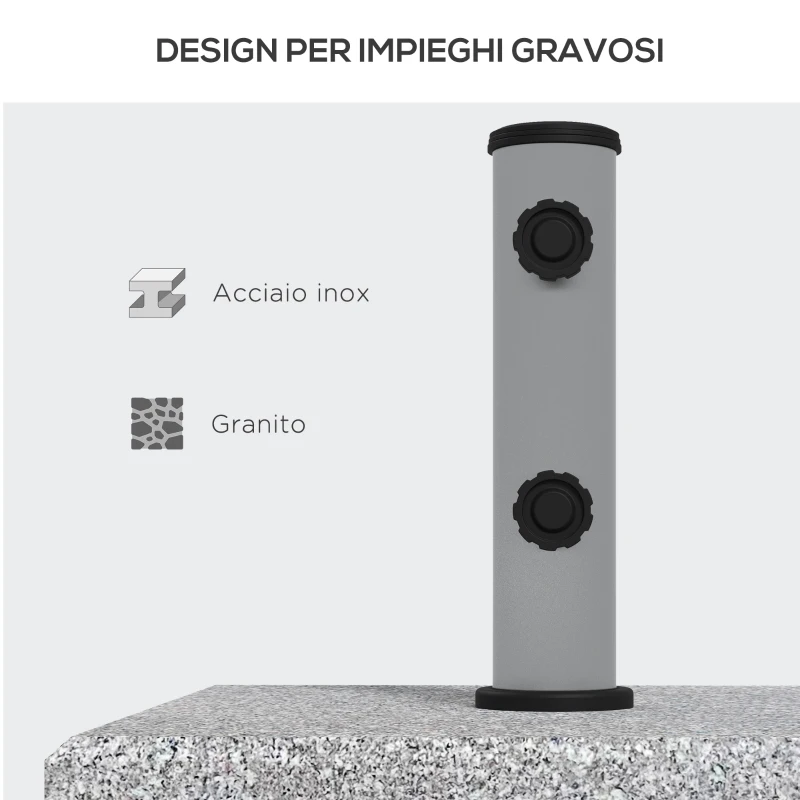 Outsunny Base per Ombrellone da 28kg in Granito con Maniglia Estensibile e Rotelle, 41x41x37.5cm, Grigio