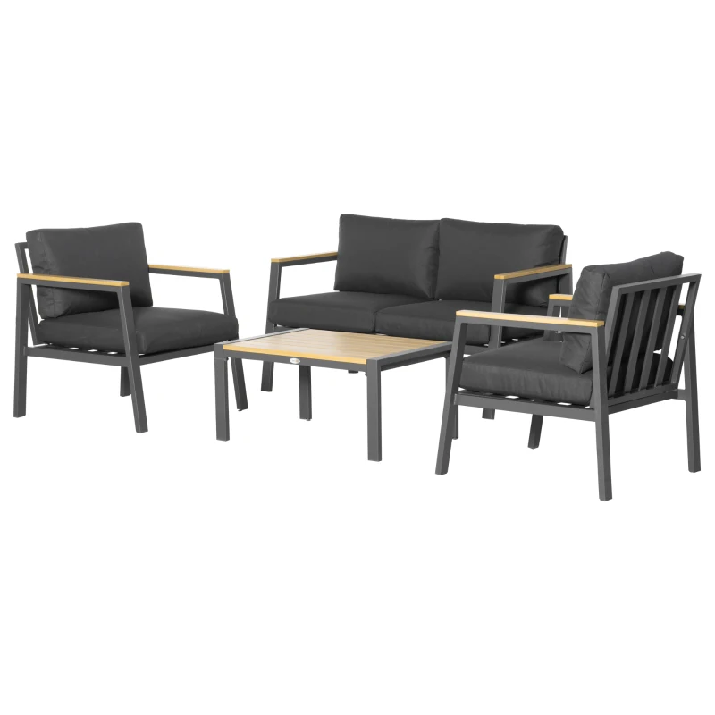 Outsunny Gartenmöbel-Set für 4 Personen Aluminium Gartengarnitur mit Couchtisch Grau