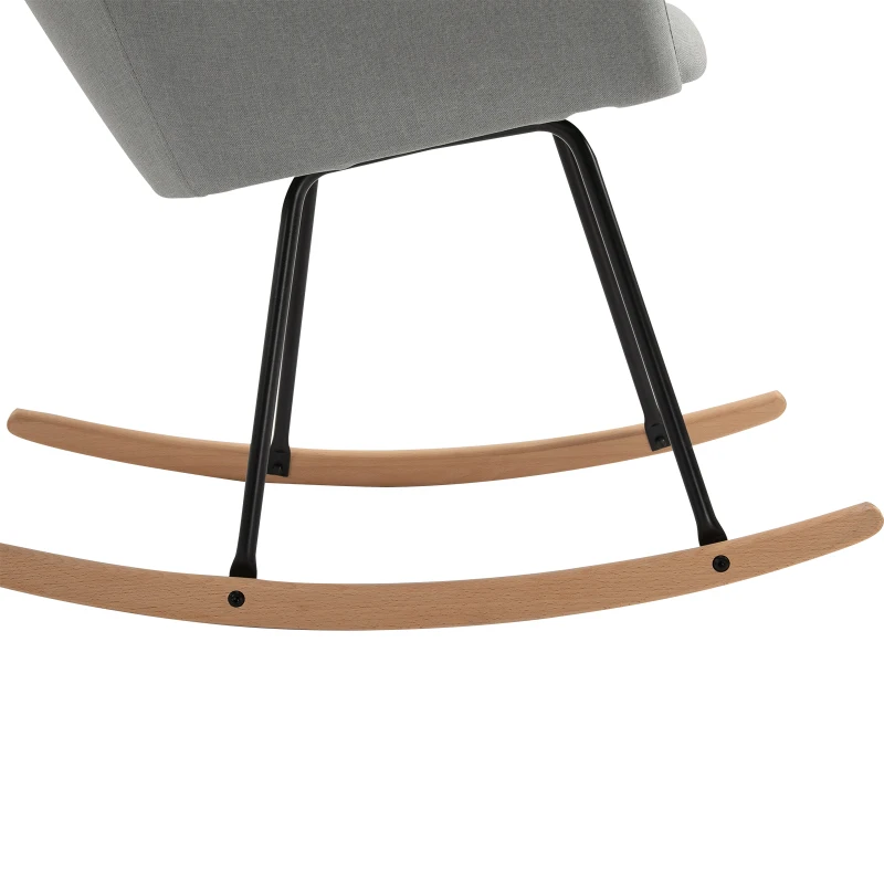 HOMCOM Fauteuil à Bascule Rocking Chair Grand Confort accoudoirs Assise Dossier garnissage Mousse Haute densité Lin Gris