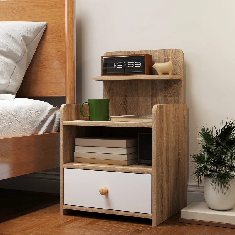 HOMCOM Multi-Storage Bedside Table - White/Wood-Effect