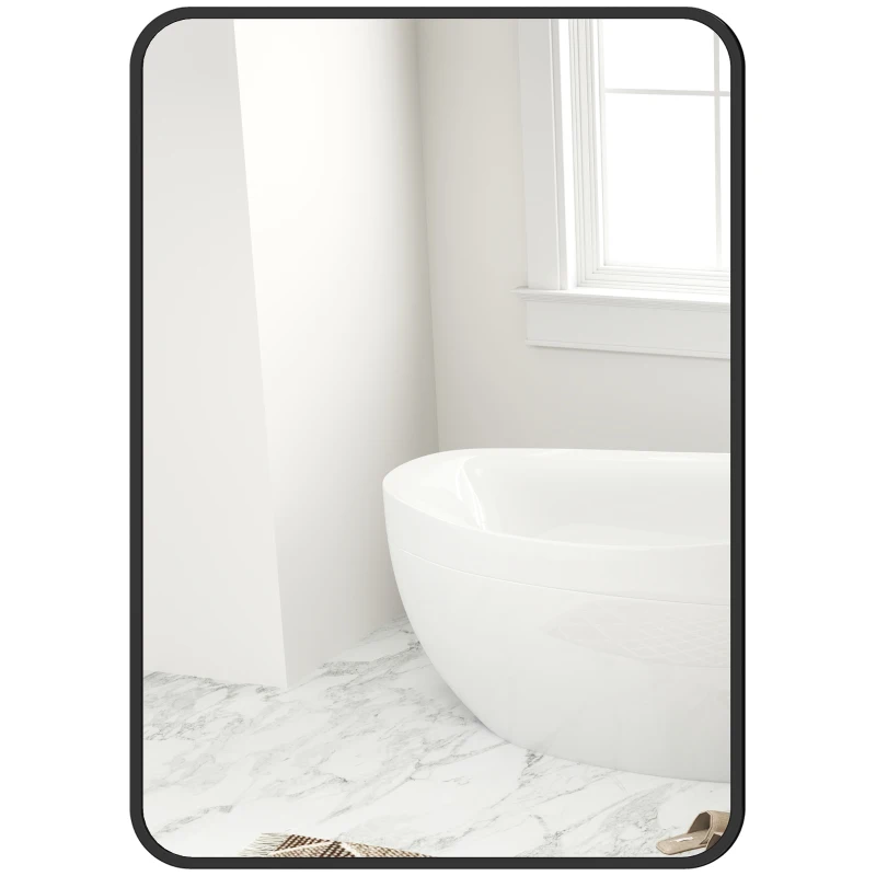 HOMCOM Espejo de Baño Rectangular con Marco Metálico Espejo Decorativo para Dormitorio Comedor o Entrada 50x70 cm Negro