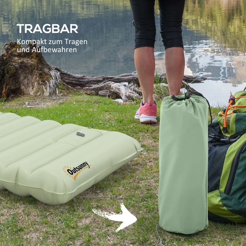 Outsunny Luftmatratze, Campingmatte, wasserabweisend, reißfest, mit Fußpumpe, Nylon, 200L x 60B x 10H cm, Grün