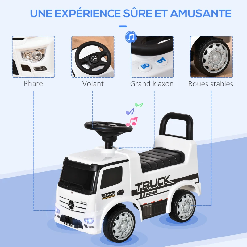 HOMCOM Voiture porteur Enfants licence Mercedes Benz 12-36 Mois Coffre klaxon phares Blanc