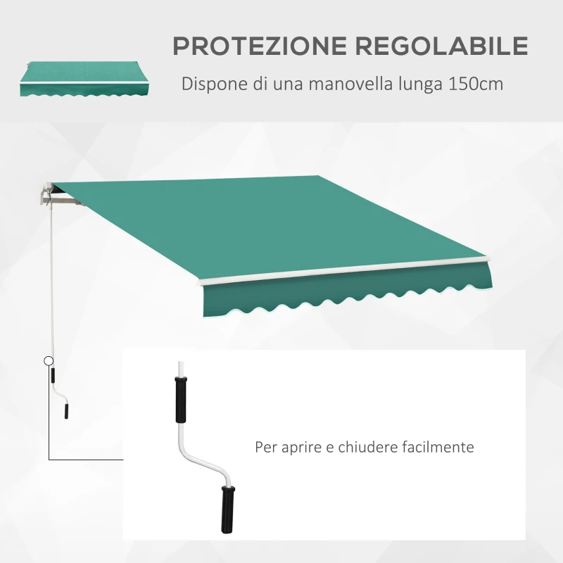 Outsunny Tenda da Sole Avvolgibile a Caduta con Manovella, in Alluminio e Poliestere, 3x2.5m, Verde Scuro