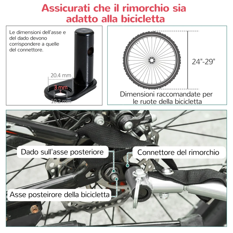 HOMCOM Rimorchio Bici Rimorchio Bambini Bicicletta Bimbi Gancio Acciaio Sicuro