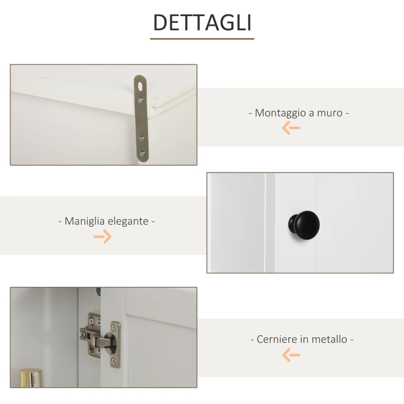 HOMCOM Armadietto 3 Ripiani Anta Design Moderno Salvaspazio da Parete Bagno e Cucina Legno 53x14,5x50.5cm Bianco