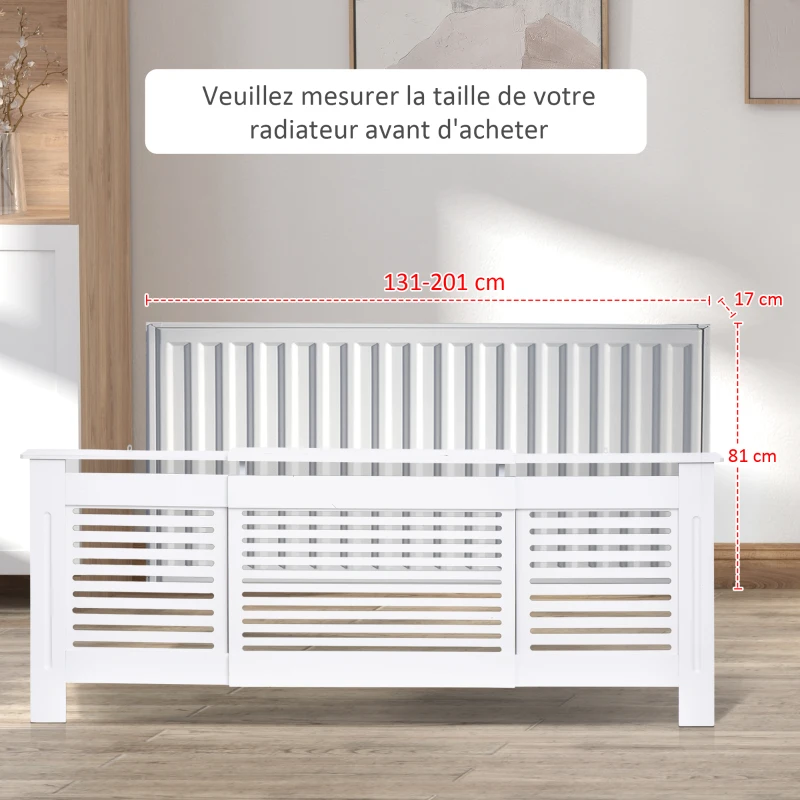 HOMCOM Cache-radiateur Design Contemporain Longueur Extensible 139-208,5 x 20,5 x 82,5 cm MDF Blanc