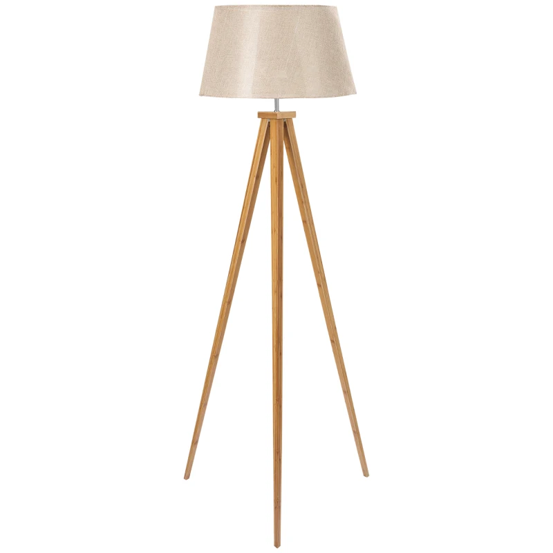HOMCOM Lampadaire trépied pieds en bois et abat-jour aspect lin 40 W dim. 59L x 59l x 152H cm