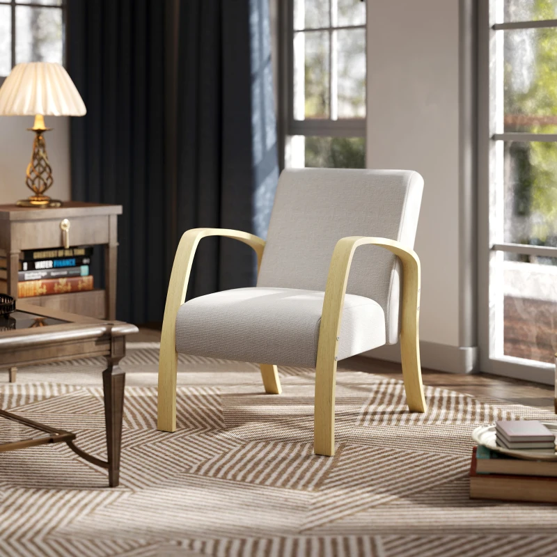 HOMCOM Poltrona Moderna Stile Scandinavo Imbottita in Tessuto e Legno di Betulla, Grigio