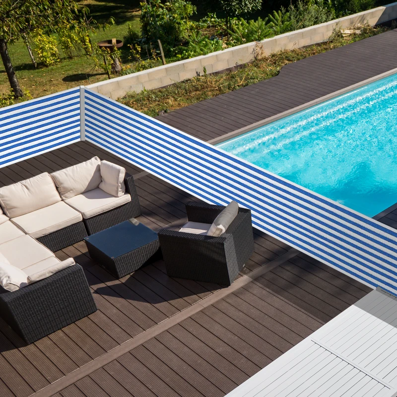 Outsunny Lot de 2 Brise-Vue renforcés occultants brise vue pour balcon HDPE Haute densité 52 œillets + 4 Cordons dim. 5L x 0,90H m Bleu Blanc rayé