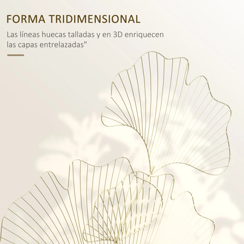 HOMCOM Decoración de Pared de Metal Hojas de Ginkgo 3D Adorno Colgante para Salón Dormitorio Oficina 51x94,5 cm Dorado