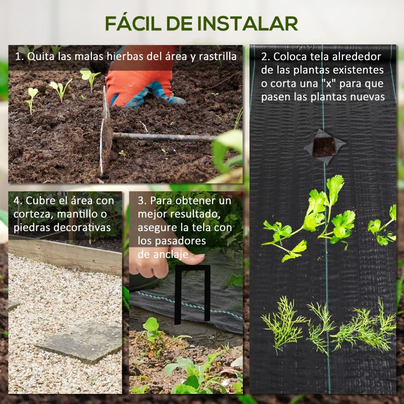 Outsunny Malla Geotextil 1x100 m Malla de Jardín contra Malas Hierbas 60 g/m² Rollo de Malla Antimaleza Negro