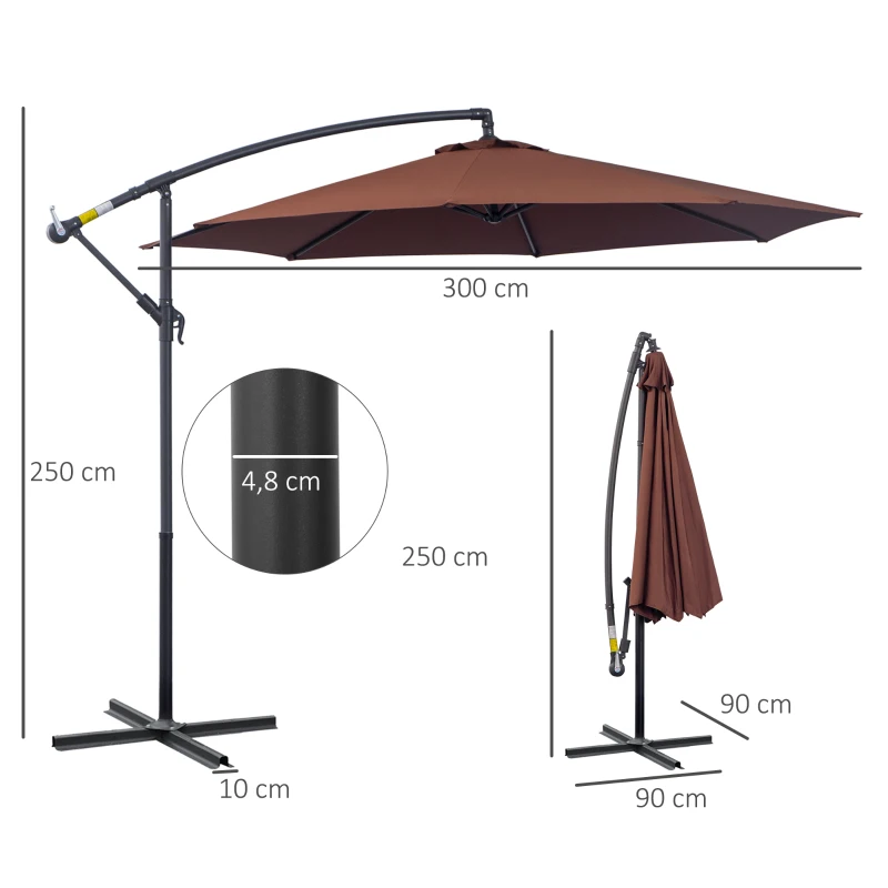 Outsunny Parasol déporté octogonal à manivelle inclinable manivelle avec Pied en Acier diamètre 3 m Chocolat